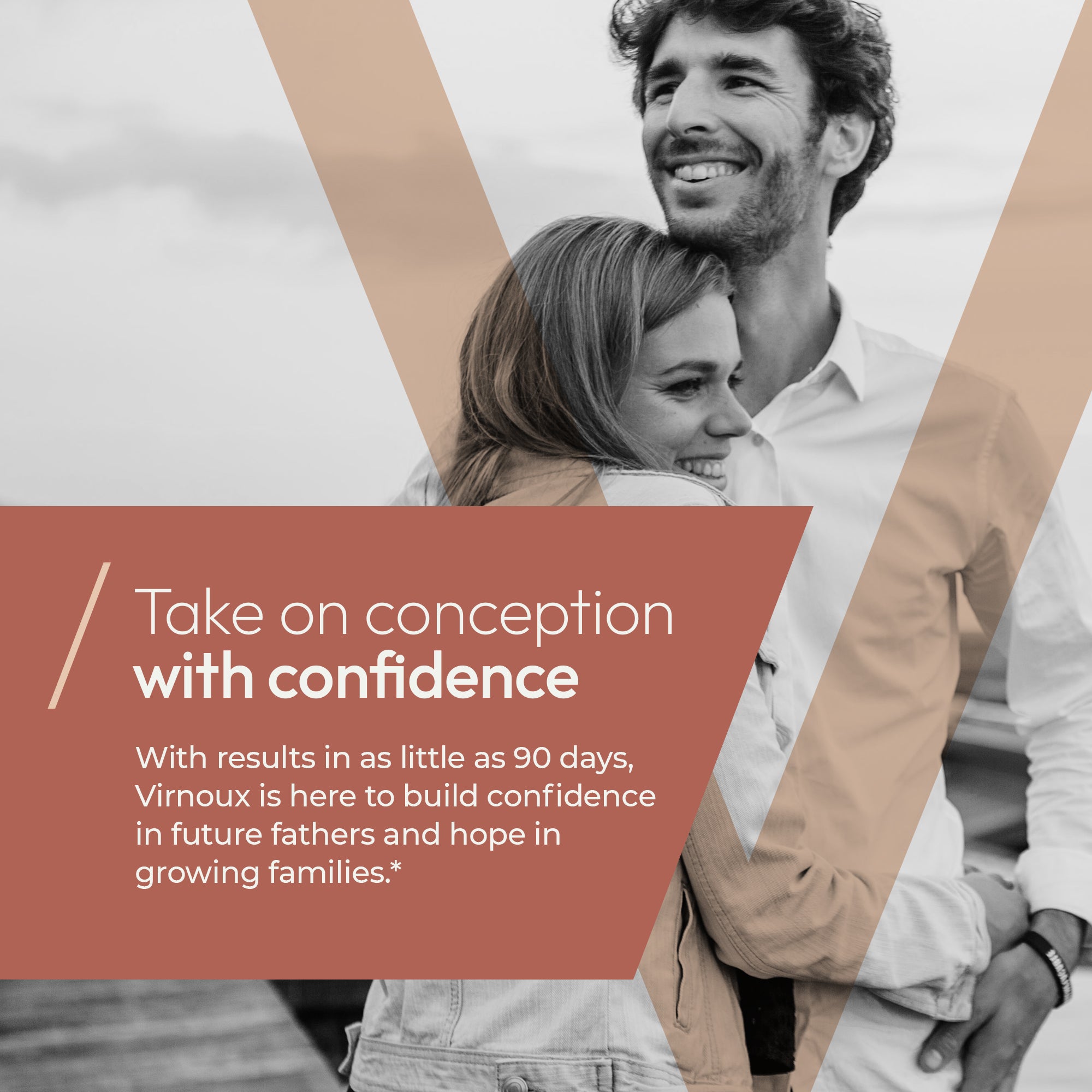 Image of male-female couple, age 20s. Text stating "Take on Conception with Confidence"