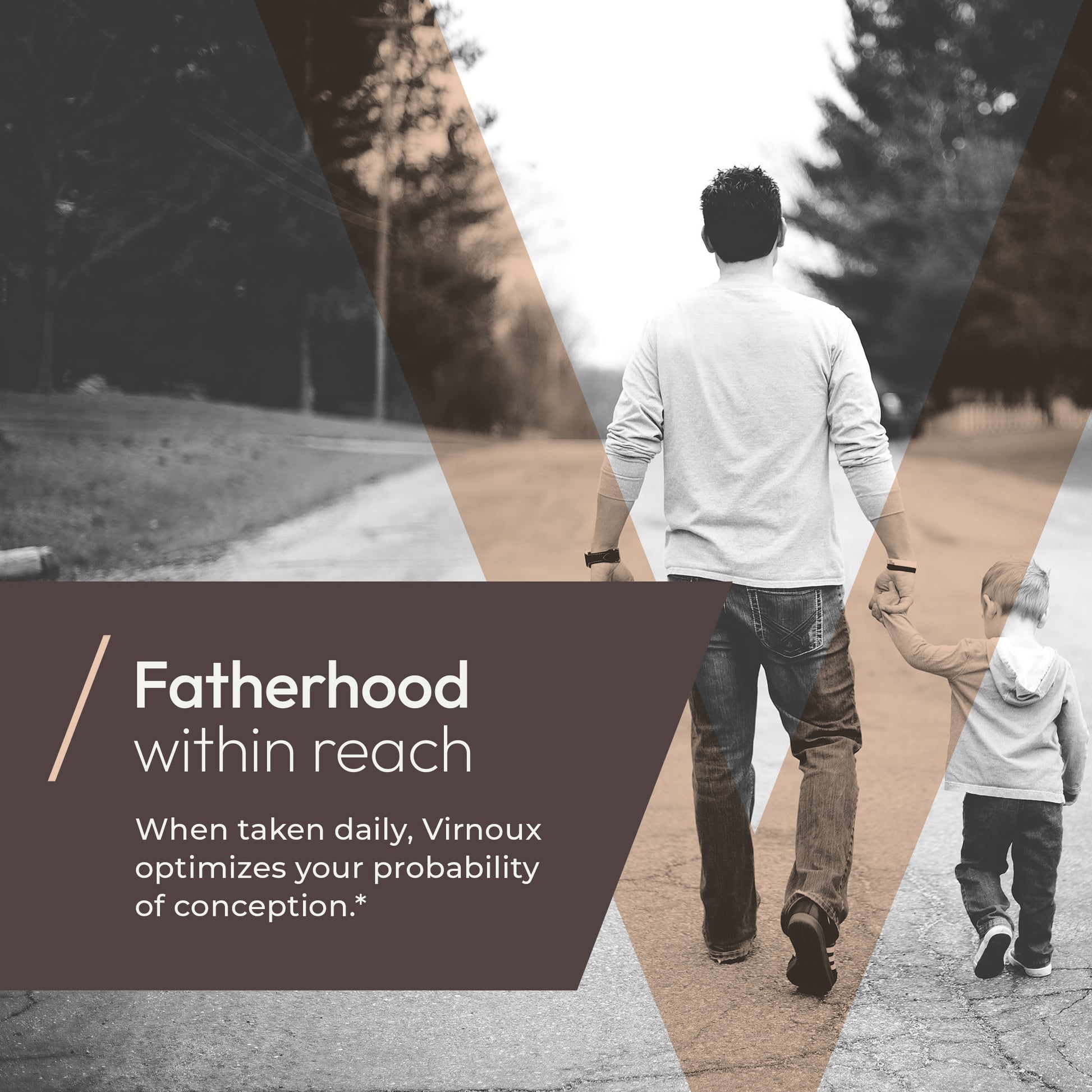 Image of male walking with toddler son, holding his hand. Text with "fatherhood within reach". 